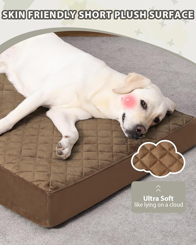 NUPIDA Orthopedic Dog Beds for Extra Large Dogs Waterproof with Removable Washable Cover and Non-Slip Bottom, Quilting Dog Mattress for Crate, 47x29 Inch, Brown