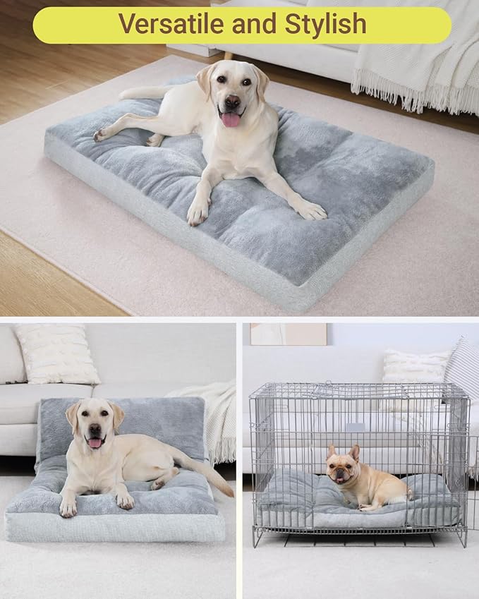 NUPIDA Washable Dog Bed for Large Sized Dog, Crate Bed Plush Pet Kennel Pad with Non-Slip Bottom, Pet Sleeping Mat, 35x23 Inch, Light Gray