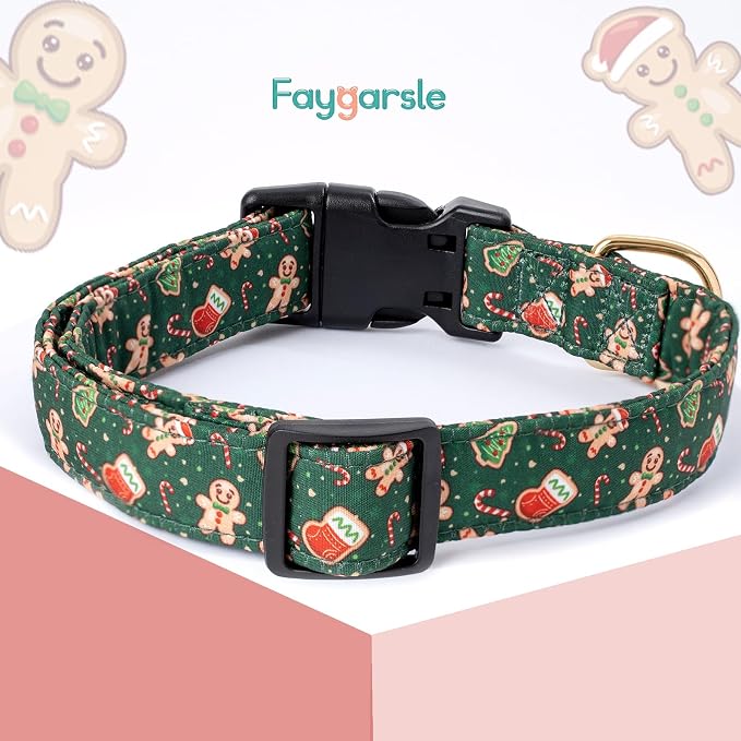 Faygarsle Green Dog Collar Christmas Design Gingerbread Man Pattern for Small Medium Large Dogs Collar Cute Stylish Girl Boy Christmas Dog Collar M
