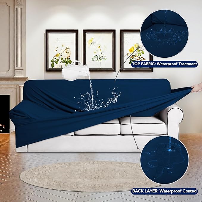 PureFit 100% Dual Waterproof Couch Cover Slipcovers for Couches and Sofas - Stretch Non Slip Fleece Sofa Covers Washable, Leakproof Furniture Protector for Kids, Pets, Dog (Loveseat, Navy)