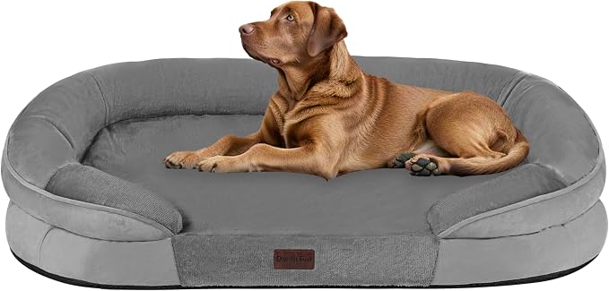 Dwanton Orthopedic Dog Bed for Extra Large Dogs with Gel Memory Foam, Waterproof Dog Sofa, Washable Pet Bed with Four Sided Bolster Cushion, Removable Cover & Non-Slip Bottom, 45", Medium Grey