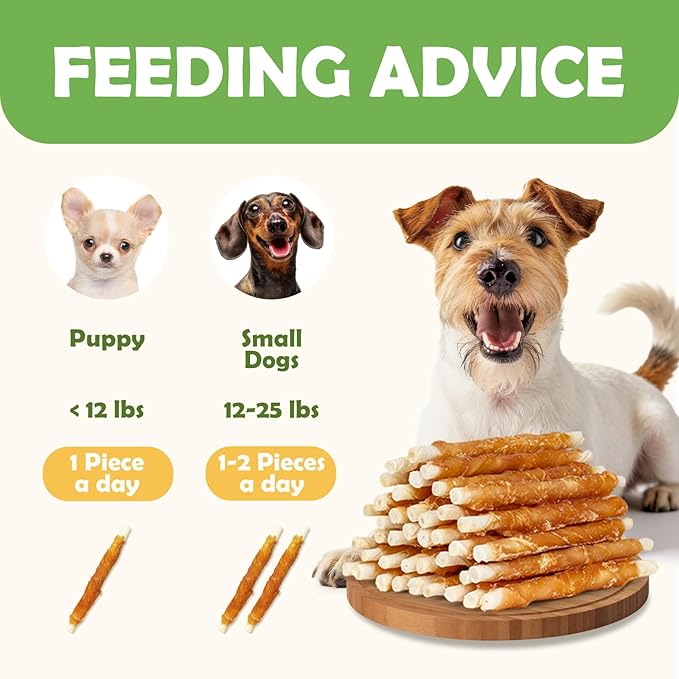 MON2SUN 5 Inch Chicken Wrapped Rawhide Sticks, 25 Count Long Lasting Chew Treats for Puppy & Small Dogs, High Protein, No Artificial Colors, 8.82 oz ×2