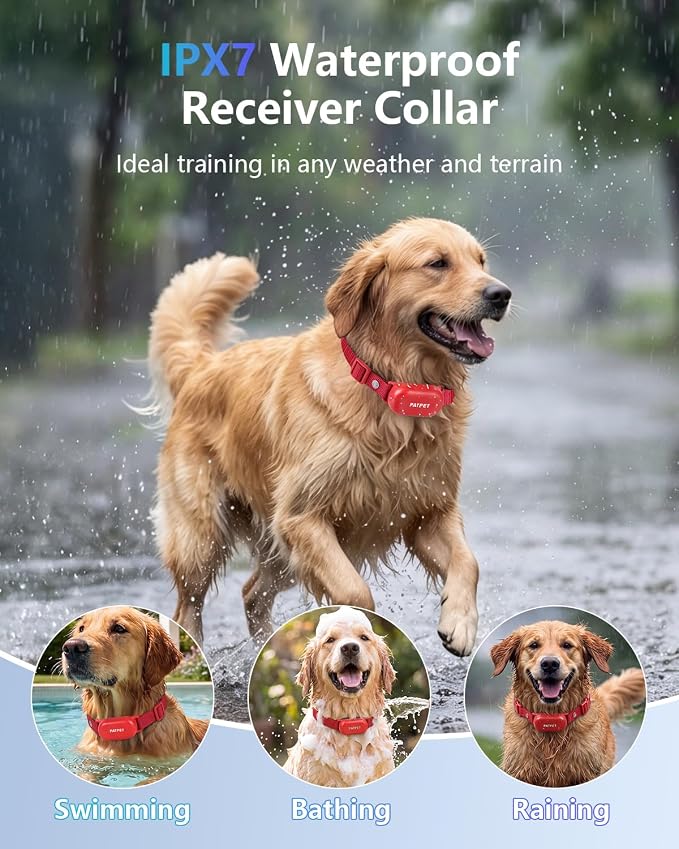 PATPET Shock Collar for Dogs - 4000FT Dog Training Collar with Remote, IPX7 Waterproof 4 Modes(Beep/Vibration/Shock/Safe) Dog Shock Collar, Rechargeable for Small Large Dogs (8-120Lbs) (Red)