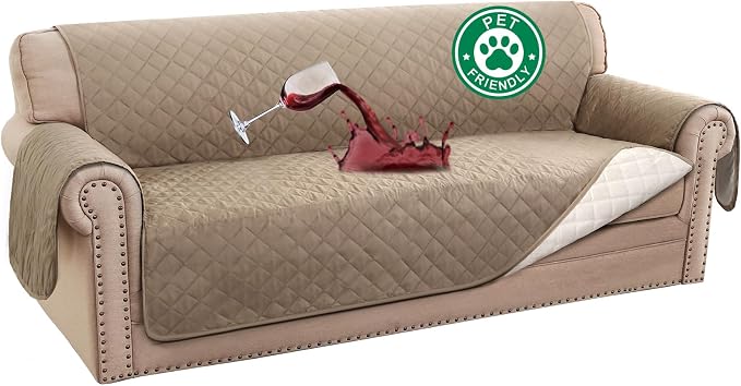 Turquoize 100% Waterproof Couch Covers for 3 Cushion Sofa Pet Friendly Cover for Dogs Washable Couch Protector Triple Non-Slip Furniture Cover for Pets, Kids (Sofa 70", Khaki)