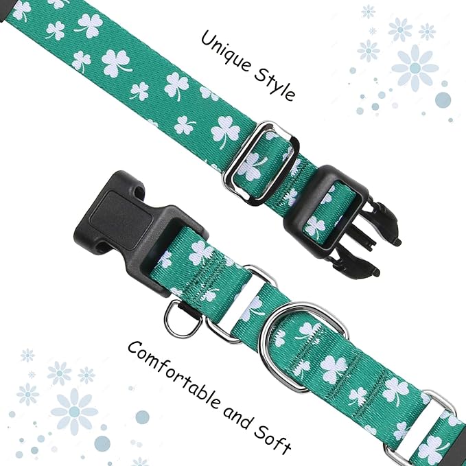 St.Patrick's Day Martingale Collar for Dogs with Buckle Adjustable Shamrock Spring Holiday Dog Collar (Clover, Medium)