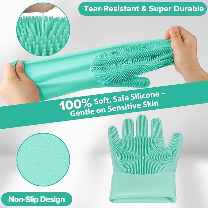 Augwind 6PCS Pet Grooming Kit for Dogs, Cats and Horses | Dog Washing Gloves | Cleanroom Gloves | Dog Bath Brush | Dog Bath Gloves | Dog Shampoo Brush | Dog Bath Supplies (Green)
