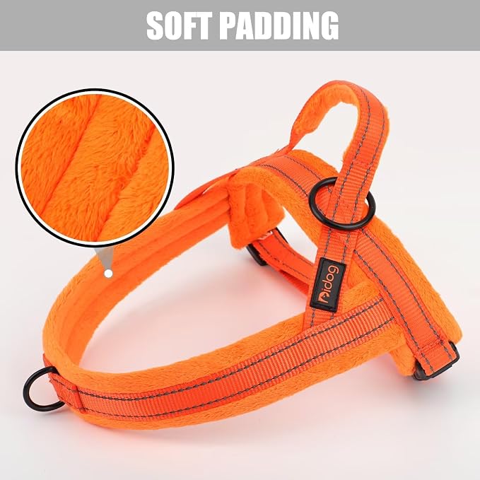 Didog Soft Flannel Padded Dog Vest Harness, No Pull/Quick Fit Reflective Dog Strap Harness, Easy for Training Walking (S:Chest 18-22", Orange)