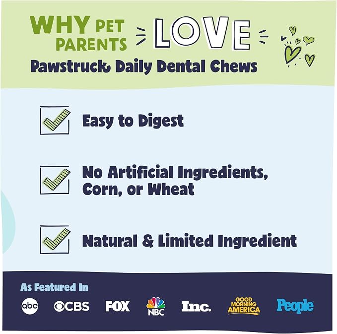 Pawstruck Natural Dental Chews for Medium Large Dogs & Puppies - Vet Recommended Brush Stick Treats Made in USA Breath Freshener to Improve Oral Hygiene & Clean Teeth - 30 Count - Packaging May Vary
