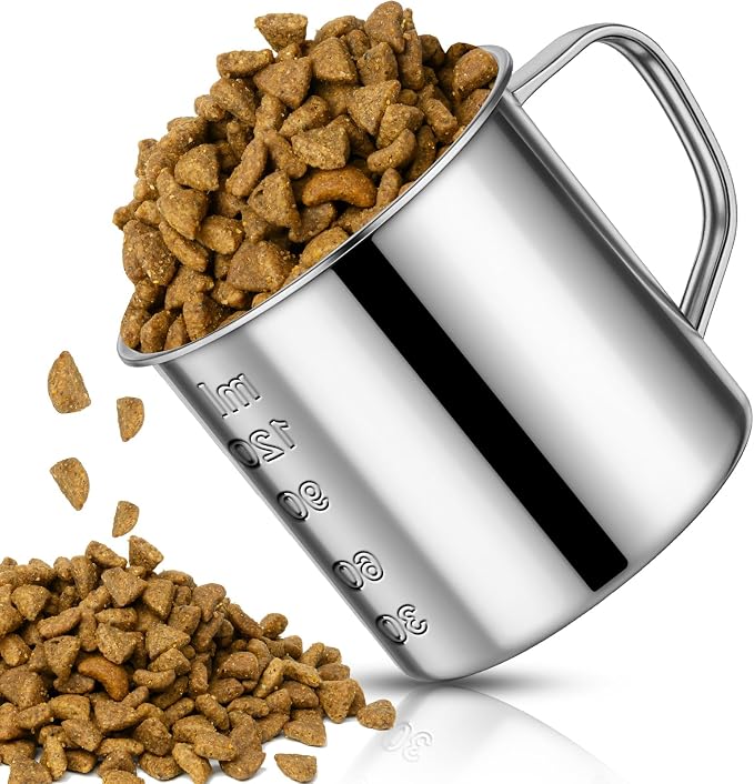 Dog Food Scoop 1/2 Cup,304 Stainless Steel Measuring Cups with Handle Pet Food Scoop Cup Measuring Scoop for Dogs, Cats, Birds & Rabbits – Ideal for Dry Food & Treats (1/2 Cup)