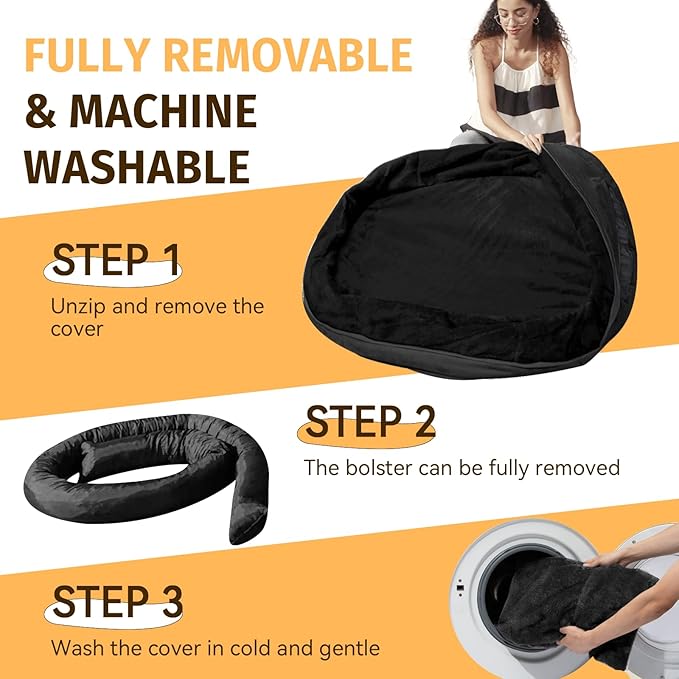 Orthopedic Jumbo Dog Bed for Extra Large Dogs, Giant Waterproof Dog Bed for Large Breed Dogs, Supportive Egg Crate Foam Pet Bed with Removable Washable Cover & Non-Slip Bottom, Black