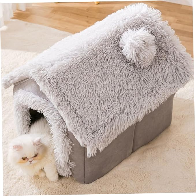 Enclosed Dog Bed, Soft and Warm Plush Dog Bed with Cover Cave Removable and Washable House Type Tent Huts for Indoor Pets M 15.8x13.8x15