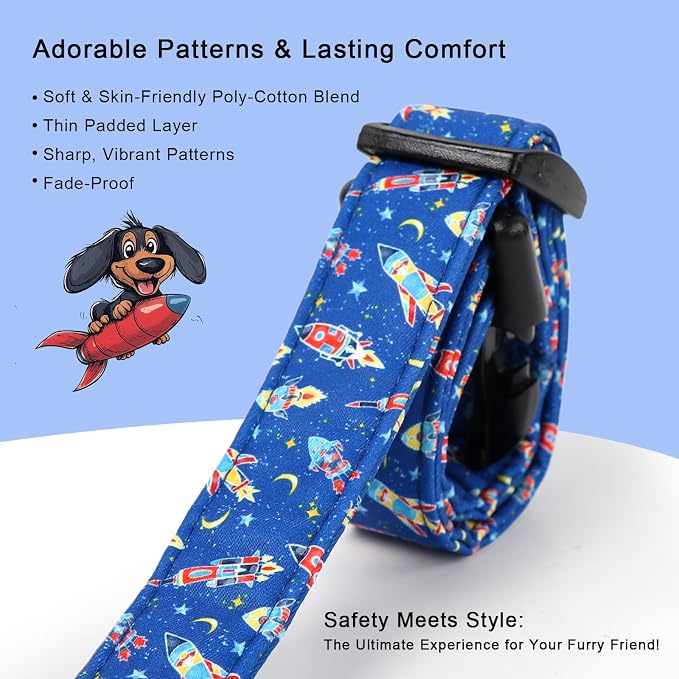 Boy Dog Collar Cute Rocket Space Dog Collars for Giant Large Dogs - Lightweight Adjustable Cute Male Dogs Everyday Collar with Safety Buckle XL