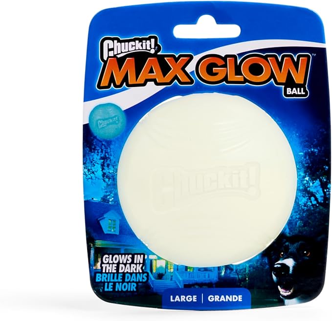 Chuckit! Glow in the Dark Bouncy Ball for Dogs, Chuckit Dog Toy, Max Glow Balls - Large, 3 Inch, Pack of 1