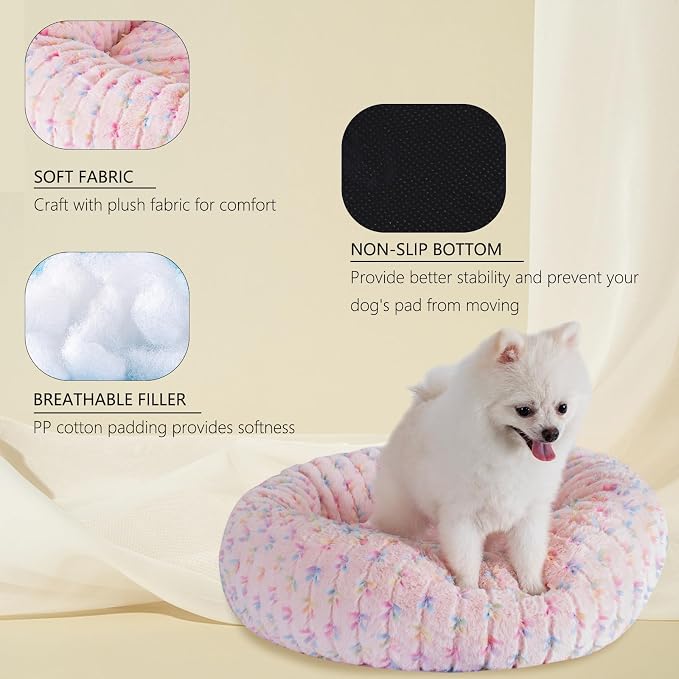 23 Inch Calming Dog Bed for Small Dogs Cats, Kitty Puppy Round Anti-Anxiety Warm Bed, Soft Cozy Anti-Slip Donut Washable Pet Bed, Fits up to 30 lbs Pets