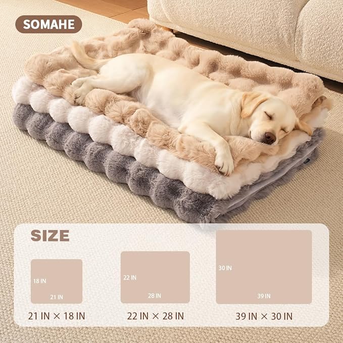 SOMAHE Dog Blanket, Reversible Sherpa & Bubble Fleece Pet Throw, Ultra-Soft Plush for Medium Dogs, Machine Washable, Anti-Static, Warm & Cozy, 39"×31" Inch White