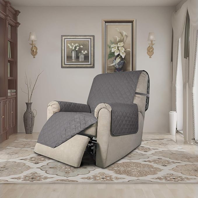 Easy-Going Recliner Chair Slipcover Reversible Sofa Cover Water Resistant Couch Cover Furniture Protector with Elastic Straps for Pets Dog (Recliner, Gray/Gray)