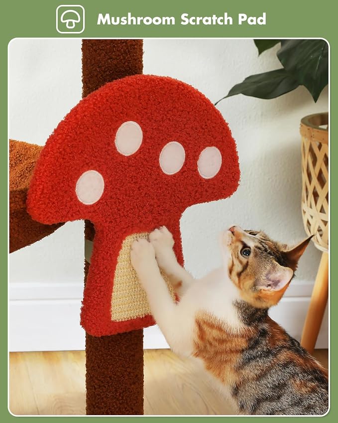 MUTTROS Mushroom Cat Tree Tower with Removable Scratcher, Large Hammock, Condo, Perch, 3 Sisal Posts – Multi-Level Cat Tree for Indoor Cats, Cute Cat Tower for Small Space Homes