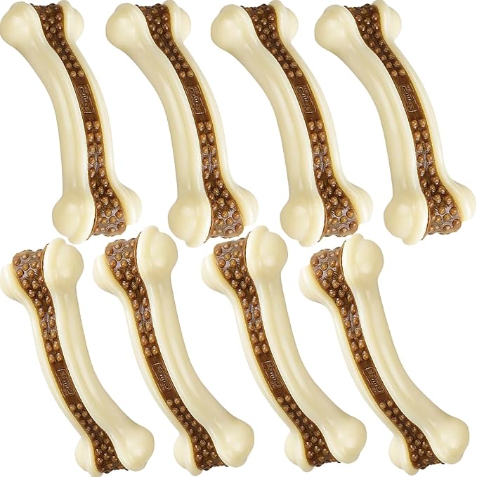 Dog Bones Chew Toys for Aggressive Chewers, 8 Pack Real Beef Flavor,Indestructible Dog Teething Chew Toys for Large/Medium/Small Puppies Breed,Tough Pet Toy with Durable Nylon