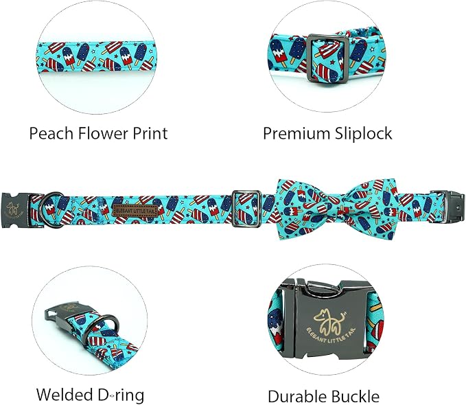 Elegant little tail Independence Dog Collar, Holiday Pet Collars with Bow Durable Patriotic Pet Collars Adjustable Dog Collar for Medium Dogs