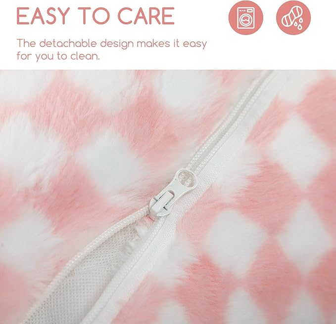 Hollypet Cat Bed Fluffy Plush Multifunctional Double-Layer Machine Washable Soft Warming Kitty Pet Couch Orthopedic Nest Beds for Small Cats Kitten and Dogs up to 13lbs, Pink and White(21x15x8 inch)