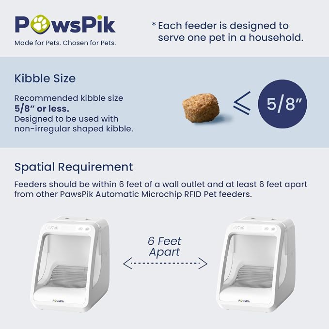 PawsPik Automatic Microchip RFID Cat Feeder,16-Cup, ISO Microchip & PawsPik RFID Tag Compatible, App Control, Portion Control
