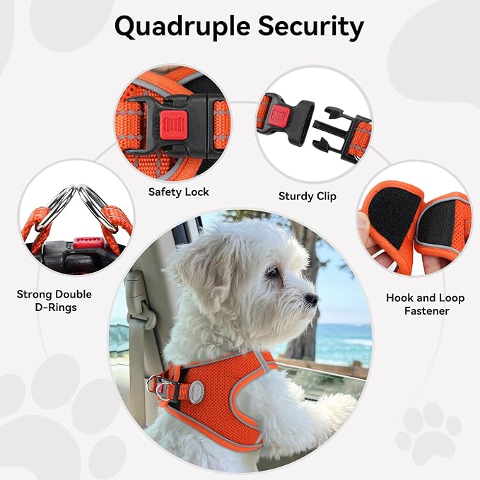 Joytale Small Dog Harness, Breathable Mesh Step-in Vest, Reflective Soft Padded Harnesses for Small and Medium Dogs, Orange, L