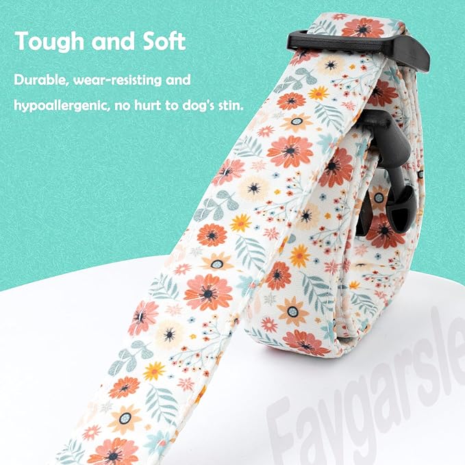 Faygarsle Cotton Designer Dogs Collar Cute Flower Dog Collars for Girl Female Small Medium Large Dogs with Flower Charms L