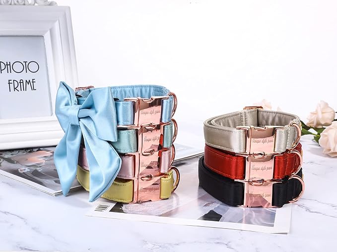Unique Style Paws Silk Black Color Dog Collar with Bow Wedding Bow Tie for Large Dogs