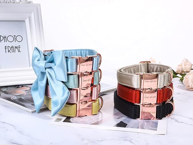 Unique style paws Silk Green Color Dog Collar Adjustable Durable Dog Collar with Bow Wedding Bowtie Collar for Medium Dogs