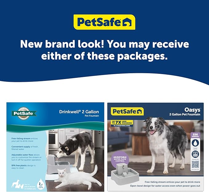 PetSafe Oasys 2 Gallon Pet Fountain for Dogs or Multiple Pets, Automatic Water Bowl Dispenser - Pump and Filter Included - Dishwasher Safe, Easy Clean Pet Dish - 2 Gallon/256 Oz