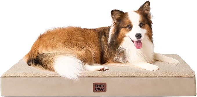 EHEYCIGA Orthopedic XL Dog Beds for Extra Large Dogs with Removable Washable Cover for Crate, Khaki, 41x27