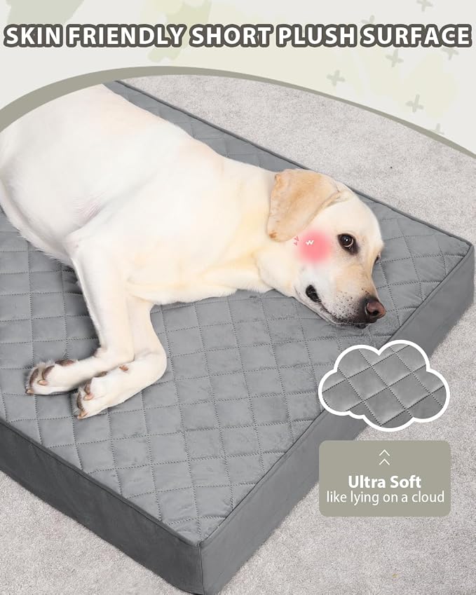 NUPIDA Orthopedic Dog Beds for Extra Large Dogs Waterproof Pet Mattress with Removable Washable Cover and Non-Slip Bottom, Quilting Bed for Crate, 47x29 Inch, Dark Gray