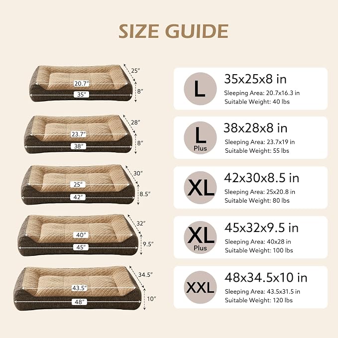 JOEJOY XL Orthopedic Dog Beds Large Sized Dog, Extra Thick Supportive Big Dogs Couch Bed with Sides, Ultra Soft Pet Bed Sofa for Large Dogs, Brown, 38''x28''