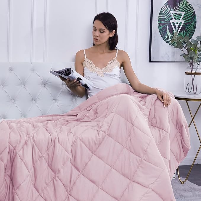 L'AGRATY Weighted Blanket - 60"x80" 22lbs Cooling Breathable Heavy Blanket Microfiber Material with Glass Beads for Adult All-Season Summer Fall Winter Soft Thick Comfort