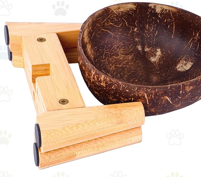 Raised Dog Bowl for Small Dogs - Elevated Natural Coconut Shell Bowl with Wood Stand - 20-oz Capacity