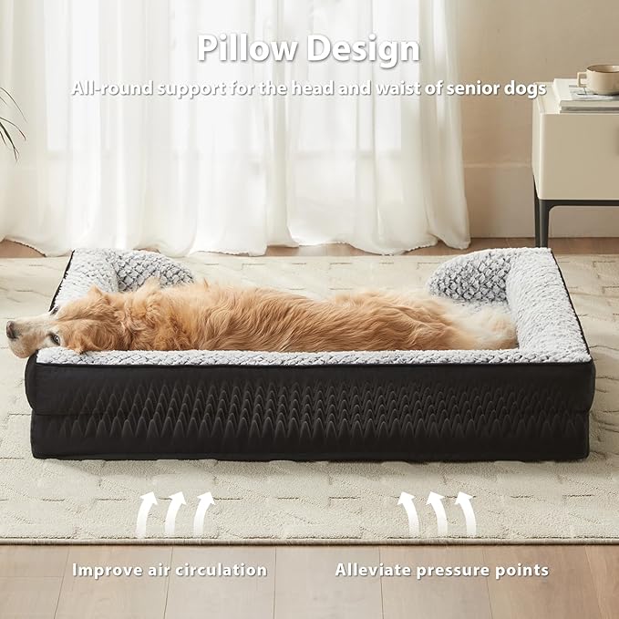 LEXTRO Orthopedic Dog Bed for Medium Dogs, Egg Crate Foam Bed for Medium Dogs, Equipped with Removable Waterproof Pillow Cover and Anti-Slip Bottom, Pet Bed
