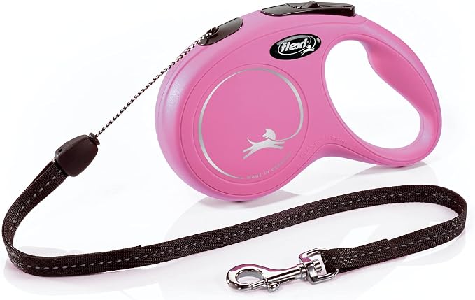FLEXI Classic Cord Retractable Dog Leash for Small Dogs up to 26 lbs. – 16 ft., Pink | Tangle-Free Cord Design with One-Handed Brake, Pause, Lock|German Quality Product