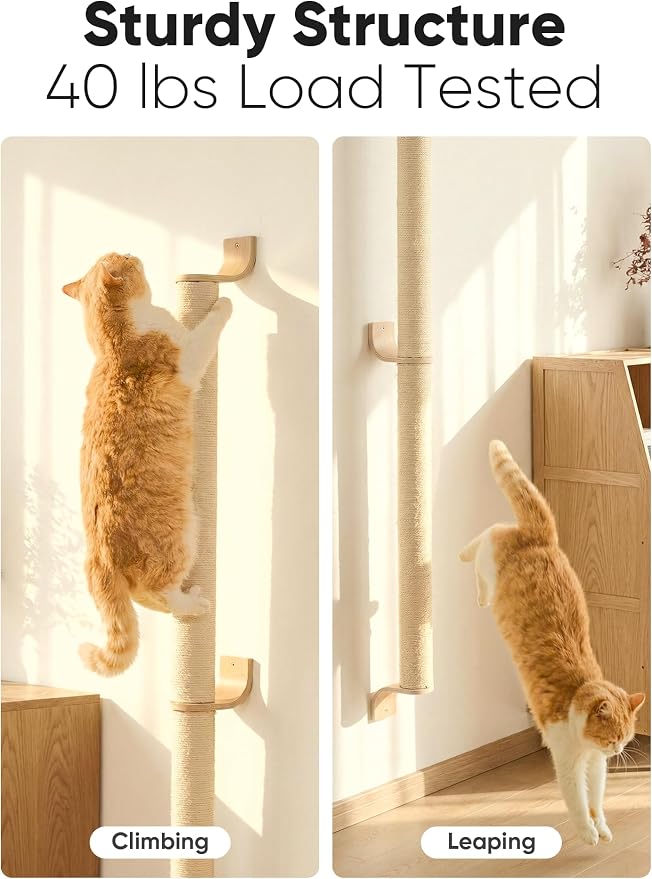 FUKUMARU Cat Wall Scratcher, 60" Tall Wall Mounted Kitten Scratching Post, Sturdy Sisal Climbing Tree for Indoor Large Cats