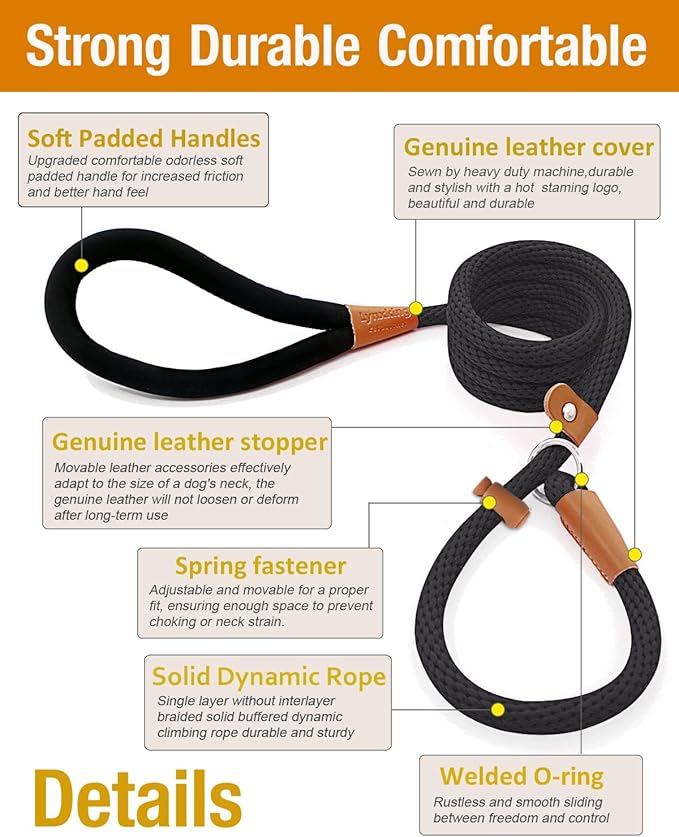 lynxking Dog Leash Slip Lead 5 6 8 FT Dog Training Leash Strong Heavy Duty Braided No Pull Training Lead Leashes for Small Medium Large Dogs