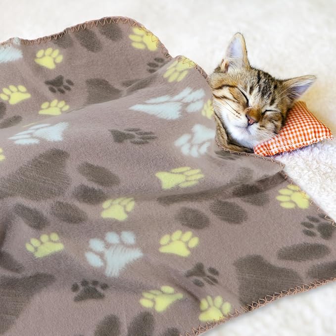 Tatuo 10 Pieces Pet Blankets with Paw Print Dog Cat Fleece Blankets Soft Warm Sleep Mat Pad Bed Cover for Kitten Puppy and Other Small Animals, 24 x 28 Inch(Cute Color)