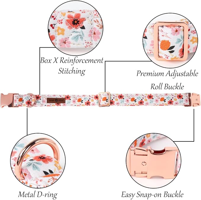 Lionet Paws Design Dogs Collar Cute Flower Sailor Bow Dog Collars for Girl Female Small Medium Dogs with Summer Floral M