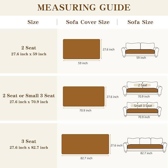 MYSKY HOME Couch Covers for 2 Cushion Sofa, Couch Cover for Dogs, Sofa Covers for Pets Washable, Soft Non-Slip Sofa Slipcovers, Loveseat Couch Covers, Furniture Protector, Oatmeal, 27.6" x 59"