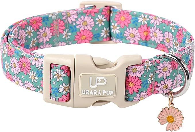 Summer Dog Collar–Spring Summer Floral Dog Collars,Wildflowers Pet Collar with Quick Release,Adjustable for Small/Medium Dogs