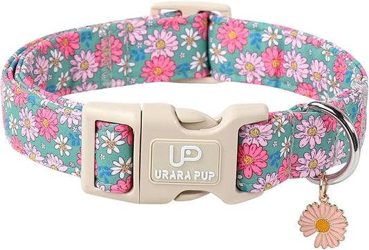 Summer Dog Collar–Spring Summer Floral Dog Collars,Wildflowers Pet Collar with Quick Release,Adjustable for Small/Medium Dogs