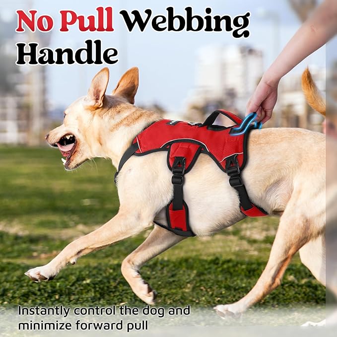rabbitgoo Escape Proof Dog Harness, Soft Padded Full Body Pet Harness, Reflective Adjustable No Pull Vest with Lift Handle and Leash Clip for Large Dogs Walking Hiking Training, XL, Red