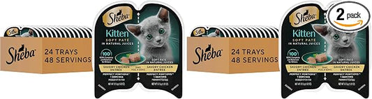 Sheba Perfect Portions Kitten Wet Food,Pate Cat Food Wet Entree,Chicken Recipe,2.6 oz. Twin-Pack Trays (,48 Servings),24 Count (Pack of 2)