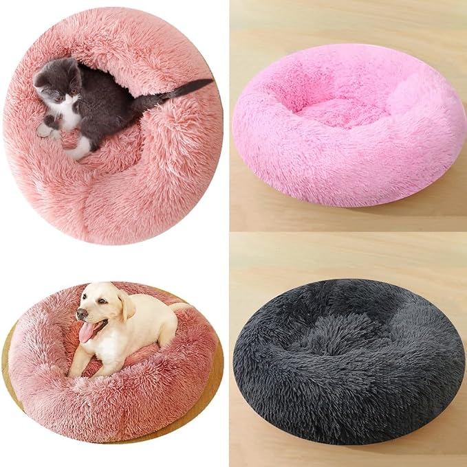 Dog Bed for Small Medium Large Dogs, 30 Inch Calming Dogs Beds, Anti-Anxiety Donut Cuddler Cat Bed with Anti-Slip Bottom, Fluffy Faux Fur Washable Pet Cushion Beds, Multi Color