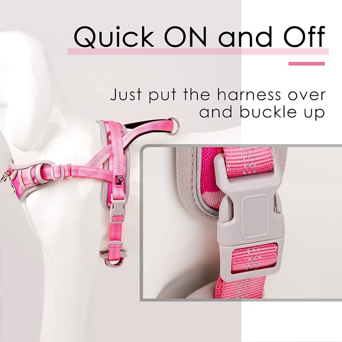 ADVENTUREMORE Small Dog Harness No Pull, Dog Halter Harness Adjustable Reflective Dog Vest Escape Proof Dog Harness with Easy Control Front Clip Handle for Training Walking XS Pink