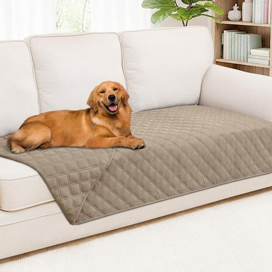 Smiry Waterproof Dog Bed Cover Pet Blanket, Soft Washable Dog Blanket for Furniture Bed Couch Sofa Reversible, Checkered (40"x90", Taupe/Taupe)