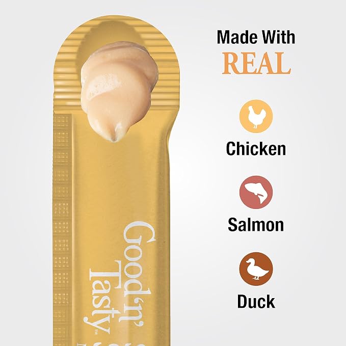 Good ‘n’ Tasty Savory Spoonables with Real Chicken, Salmon & Duck, 6 Count Tube, Triple Flavor Squeezable Lickable Wet Treats for Cats with Built-in Spoon for Less Mess (Pack of 2)